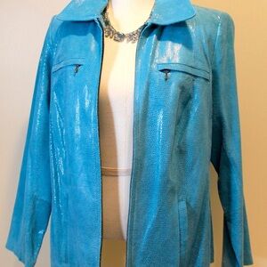 Alfani Teal Snakeskin Leather Blazer Size Large